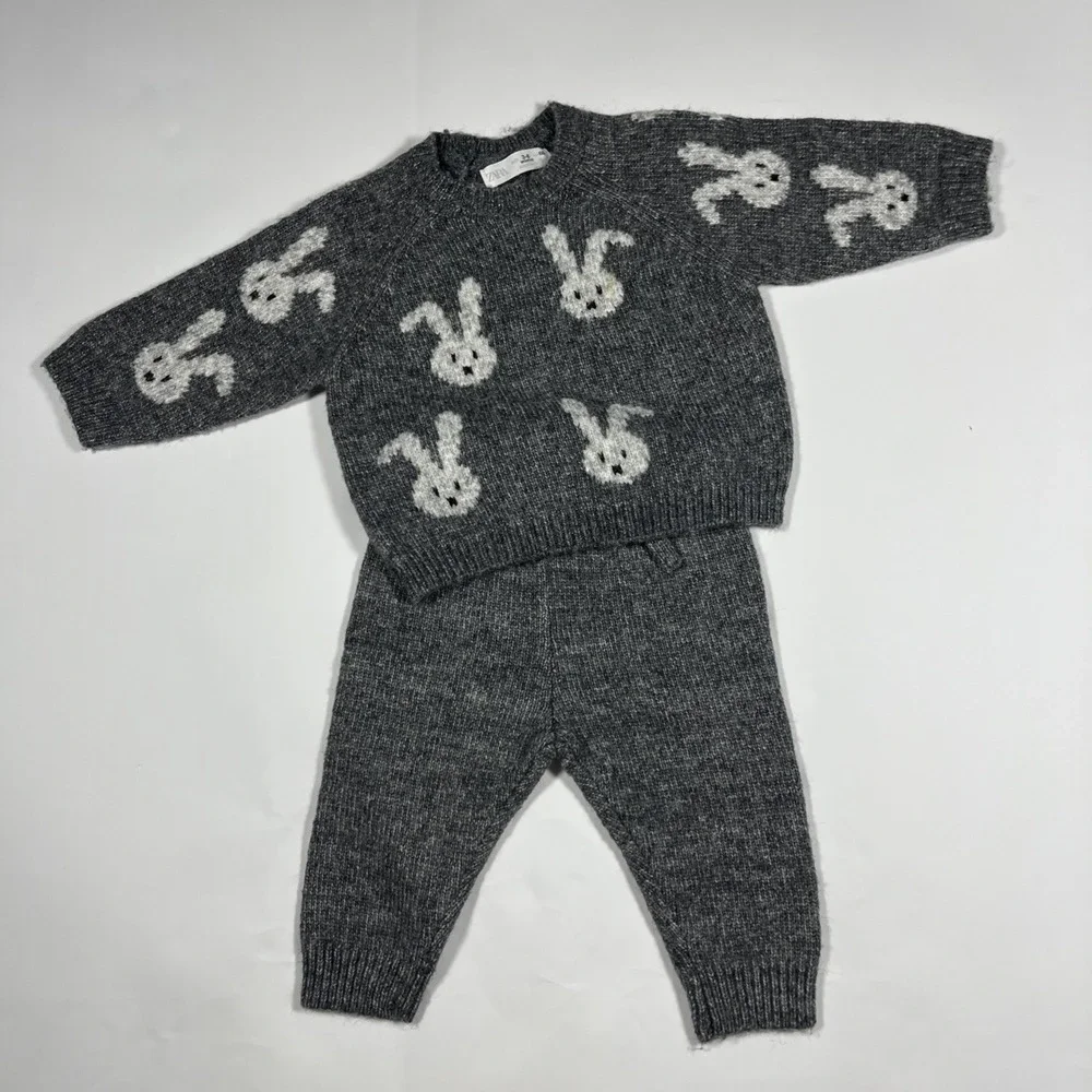 Zara Baby Boy 3-6months Bunny Gray  2-Piece